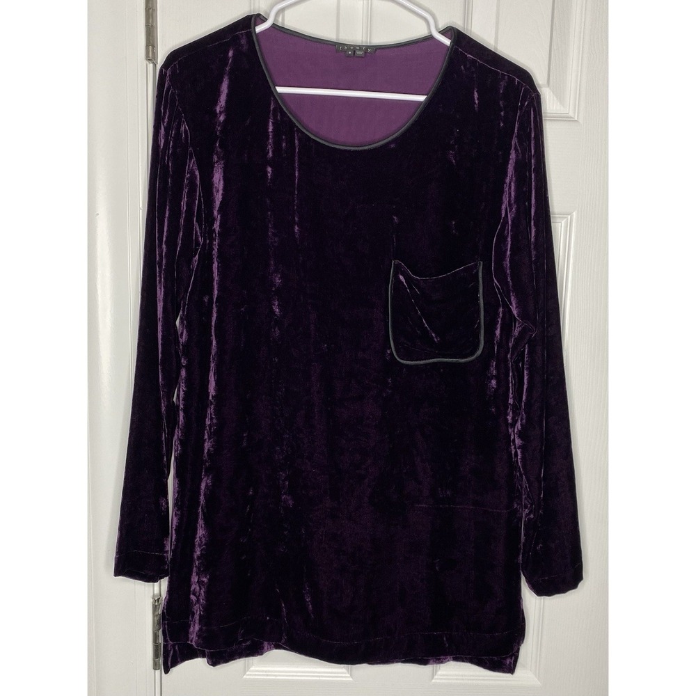 Theory Women's Tehya Crushed Velvet Tunic Top Dark Purple Size Small‎